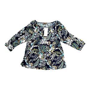 Amana Womens Floral Print Top - M - 3/4 Sleeve Boho Blouse Shirt 100% Rayon NEW